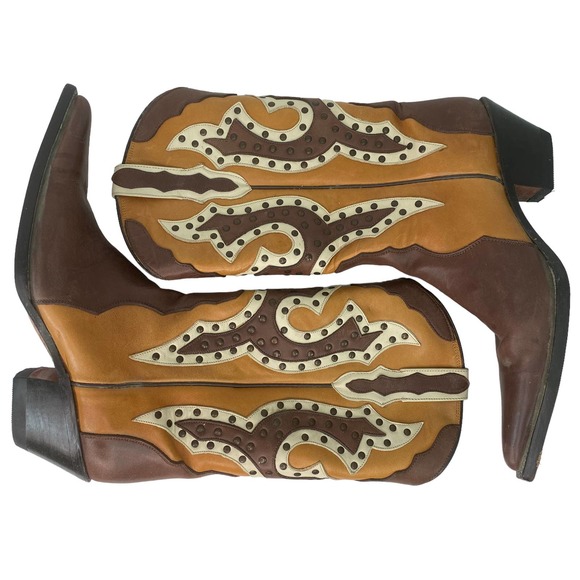 Rancho Shoes - Rancho Brown Western Cowboy Boots Studded Womens 8.5 25.5 Men's Red 7 25.5